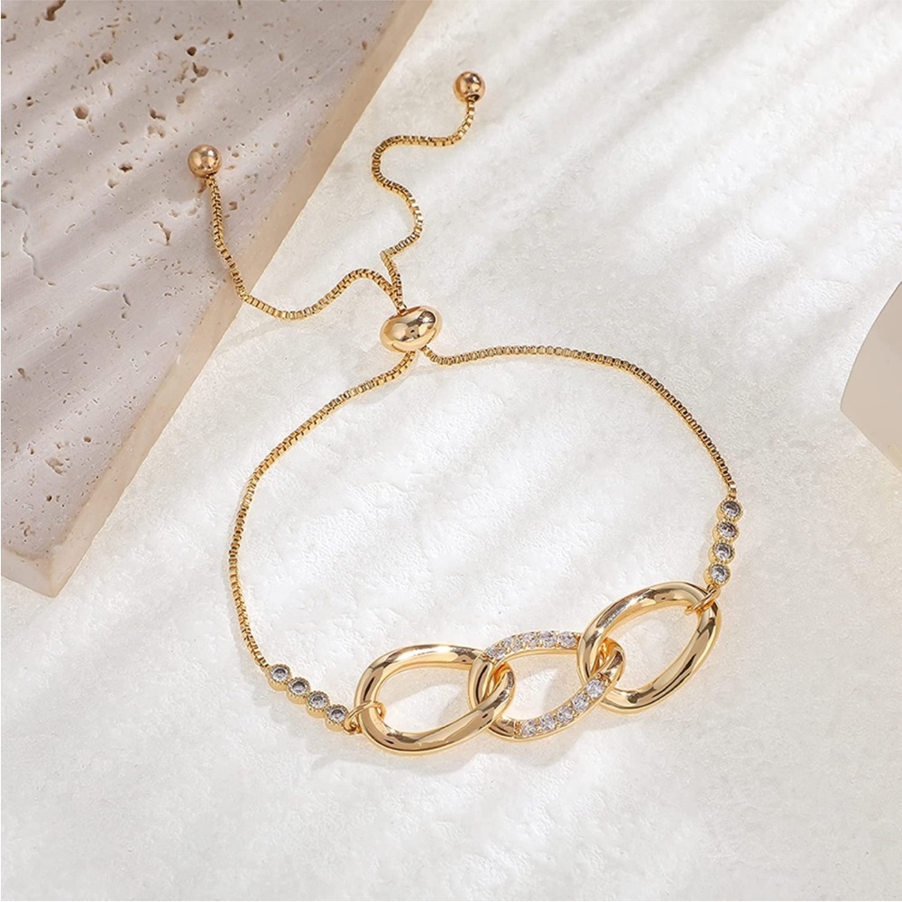 🆕 14K Gold Plated Cubic Zirconia, Tennis Bracelet, Adjustable Slider